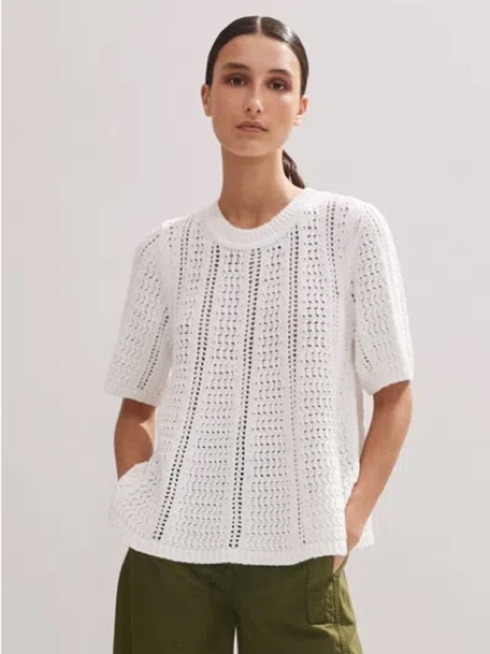 ME+EM Cotton Open Stitch Swing Tee Medium in Fresh White